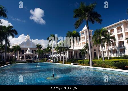 Fountain in a pool at RIU Palace Punta Cana Hotel, Bavaro, Punta Cana, Dominican Republic Stock Photo