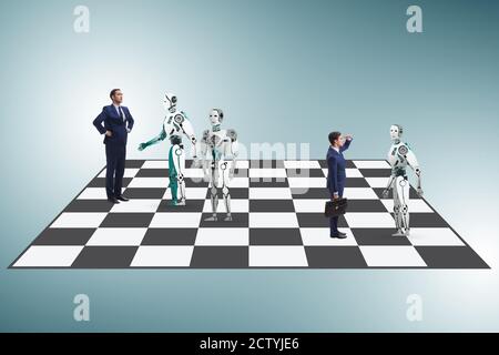 Concept of rivalry between robots and the humans Stock Photo