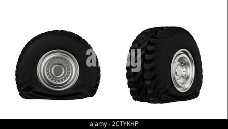 3d rendering flat truck tires isolated on white Stock Photo