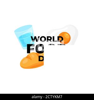 World food day celebration text on beard egg drink water vector illustration for world food day poster background concept design Stock Vector
