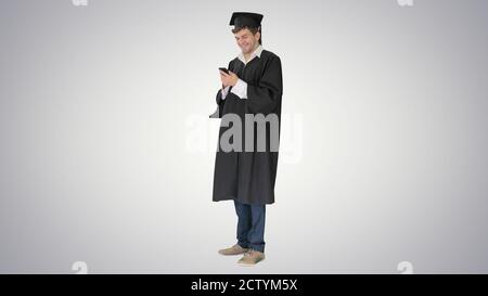 Graduate student taking selfie with different gestures on gradie Stock Photo
