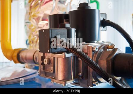 Electric gas valves installed on the gas pipeline. Stock Photo