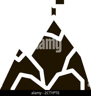 Flag on mountain peak glyph icon. Success symbol vector illustration ...