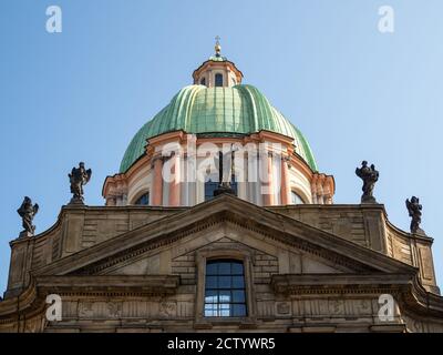 PRAGUE,  CZECH REPUBLIC - JULY 18, 2019:  The dome of St. Francis of Assisi Church (Kostel sv. Frantiska z Assisi) Stock Photo