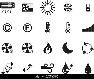 Air Conditioning Icons Black & White Set Big Stock Vector