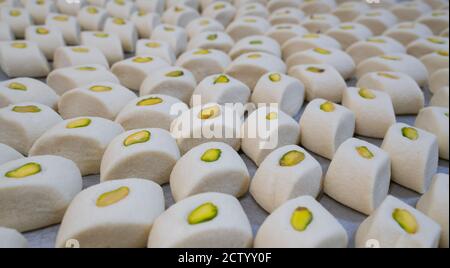 Ghorayeba sweets. Eid eats. Cookies of El Fitr Islamic Feast. Ramadan sweets background. Stock Photo