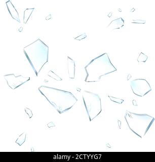 Broken glass pieces. Shattered glass on white background. Vector realistic illustration Stock Vector