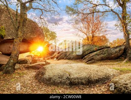 Beglik Tash megaliths - natural rock formation, prehistoric rock sanctuary on the southern Black Sea coast of Bulgaria Stock Photo