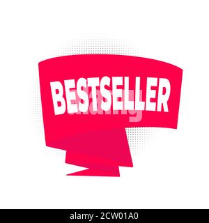 Bestseller big red retro ribbon flat style design vector illustration. Stock Vector