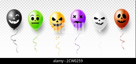 Halloween ghost and scary air balloons isolated on transparent background. Vector illustration Stock Vector