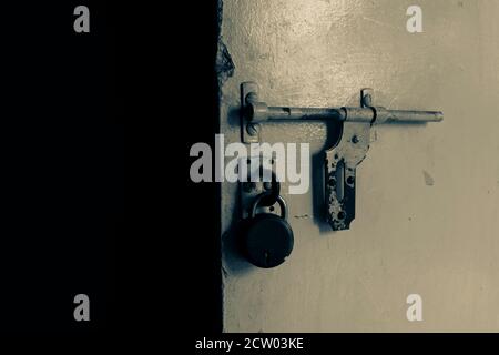 a close view of half opened door in office Stock Photo