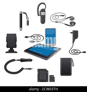 illustration of the mobile devices accessories icon set Stock Vector