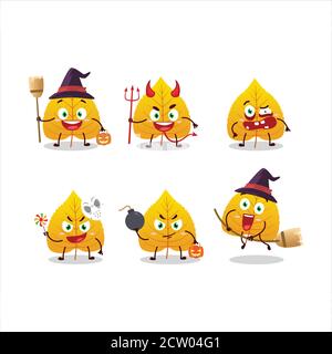 Halloween expression emoticons with cartoon character of yellow dried leaves Stock Vector