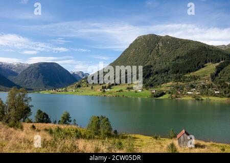 Green landscape in a fjord in Norway Stock Photo