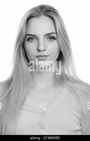 Face of young beautiful teenage girl wearing cardigan Stock Photo