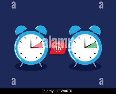 alarm clock change for daylight savings time isolated on dark blue Stock Vector