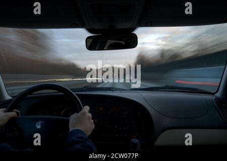 Rush traffic on E18 in Oslo Area, southern Norway, view from driver's seat Stock Photo