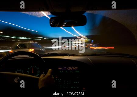Rush traffic on E18 in Oslo Area, southern Norway, view from driver's seat Stock Photo