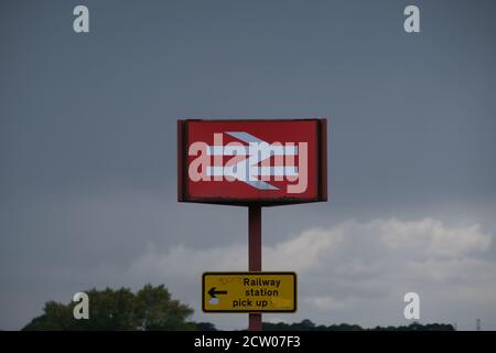 Railway Station Sign at Preston Station in Lancashire, UK, Stock Photo