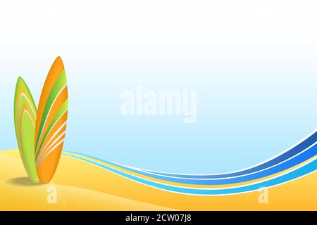 Abstract background sea coast holidays design orange green surfboards beach blue yellow vector Stock Vector