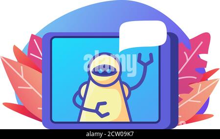 Artificial intelligence presentation.Robot assistant.Chatbot in the smartphone. Stock Vector