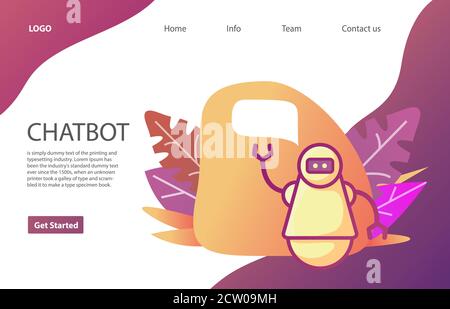 Artificial intelligence. Robot assistant.Chatbot landing page.Web page. Stock Vector