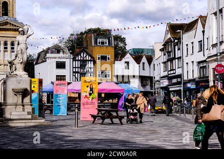 Quiet Streets and Open Market COVID-19 People Concerned About COVID-19 Town Centre Stock Photo