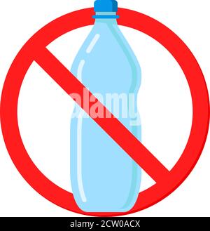 Plastic bottle ban icon.No littering warning sign. Stock Vector