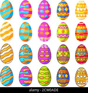 Set of Easter eggs. Spring holiday. Different ornaments. Flat vector line. Stock Vector
