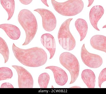 Pink watercolor paisley seamless pattern. Hand made painting illustration on white background for textile, wrapping Stock Photo