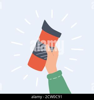 Reusable cups, thermo mug and tumblers with cover for take away hot coffee or tea. Hand drawn object. Vector Stock Vector