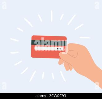 Plastic credit card in hand. Hand drawn vector Stock Vector