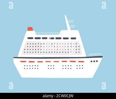 A large sea cruise ship. Travel on an ocean liner. Isolated hand drawn vector illustration Stock Vector