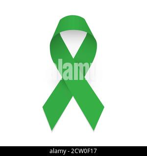 Green awareness ribbon. Symbol of celebral palsy and Mental health. Isolated vector illustration Stock Vector