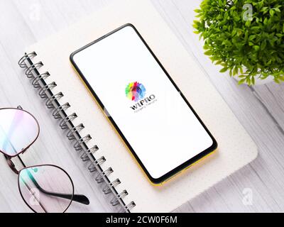 Assam, india - September 24, 2020 : Wipro logo on phone screen stock image. Stock Photo