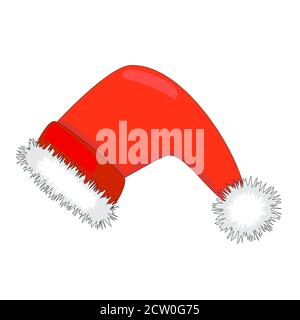 Red Santa Claus hat isolated on white background. Merry Christmas cap icon, symbol, design, festive decorative element. Stock vector illustration Stock Vector