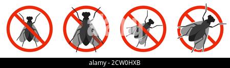 The Fly with red ban sign. STOP Fly sign isolated. Set of no fly icons. Vector illustration. Stock Vector