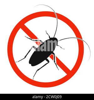 The cockroach with red ban sign. STOP cockroach sign isolated. Forbid cockroach icon. Vector illustration. Stock Vector