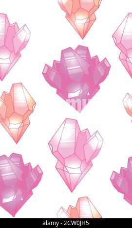 Seamless cute pattern with multicolored pink crystals with highlights. Vector cartoon texture for wallpapers, wrapping paper and your creativity. Stock Vector