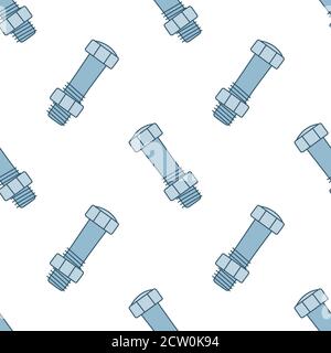 Texture with screws, bolds and nuts. Hand drawn vector seamless pattern Stock Vector
