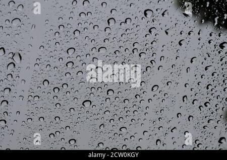 Raindrops on the window glass in the rainy day Stock Photo