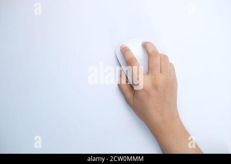 women hand with computer mouse on white background  Stock Photo
