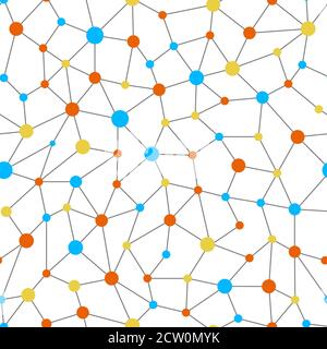 Neural network color seamless pattern. Neural network of nodes and connections. Vector Stock Vector