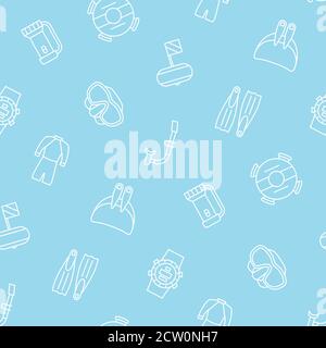 Free diving seamless pattern. Flippers, mask, wetsuit, monofin and other diving equipment. Vector illustration Stock Vector