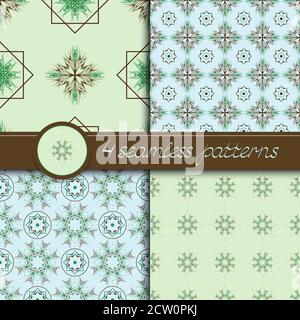 Vector set of decorative ornamental seamless patterns. Collection of patterns  in green, blue and brown colors. Stock Vector
