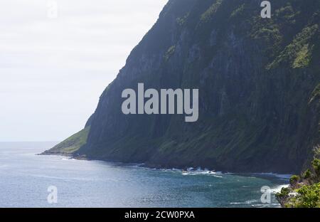 steep sea cliffs in the Fajãs de São Jorge Biosphere Reserve, Sao Jorge island, Azores archipelago Stock Photo