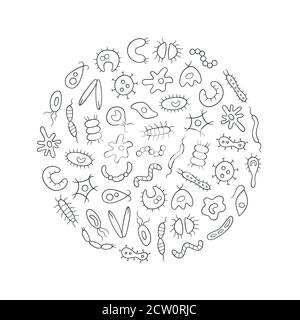Microbes, virus, bacterias and pathogen icons colorful set. Collection of abstract vector germs Stock Vector