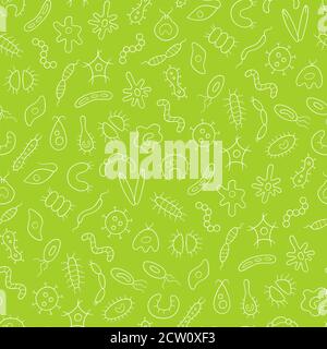 Germs, virus, bacterias and pathogen. Microbes and protozoa. Seamless vector pattern Stock Vector
