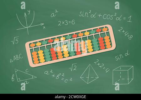 Abacus soroban for learning mental arithmetic for kids. Concept of illustration of the Japanese system of mental math. Stock Vector