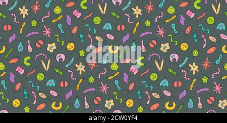 Microbes, virus, bacterias and pathogen icons colorful set. Collection of abstract vector germs Stock Vector